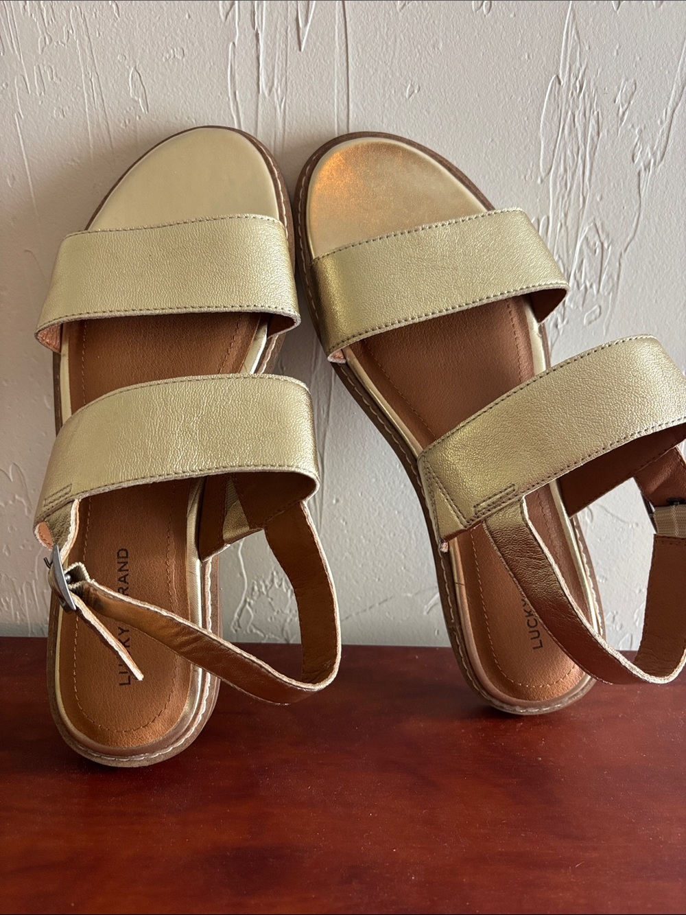 Lucky Brand Metallic Gold Double-Strap Slide Sandals
